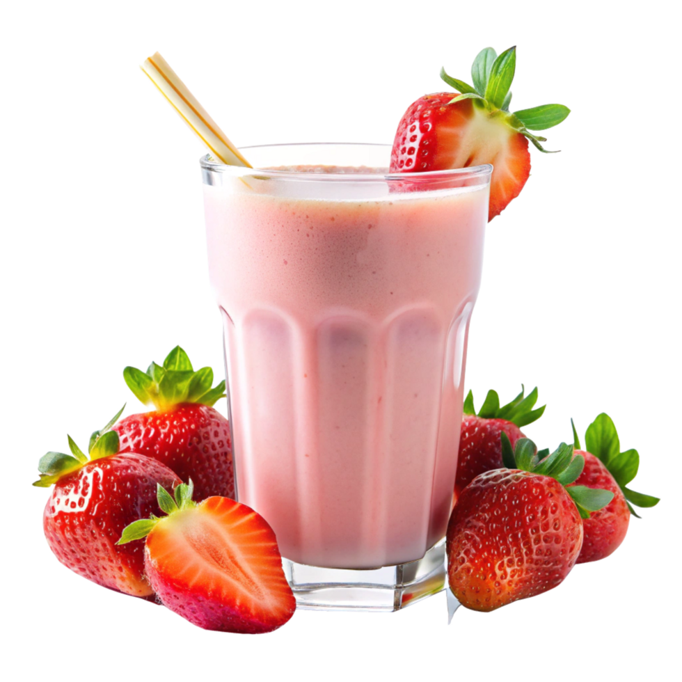 Delicious Strawberry Smoothie in a Glass with Fresh Strawberries png