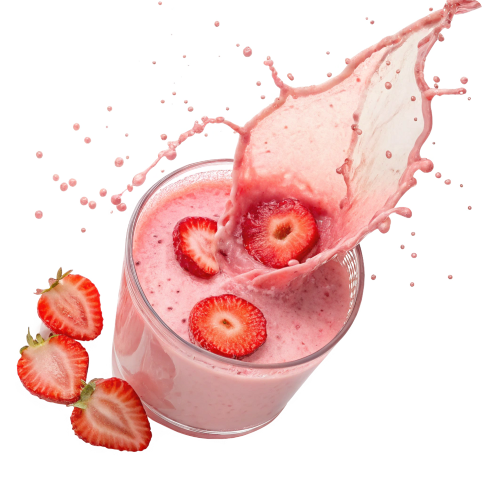 Delicious Strawberry Smoothie in a Glass with Splashing Effect png