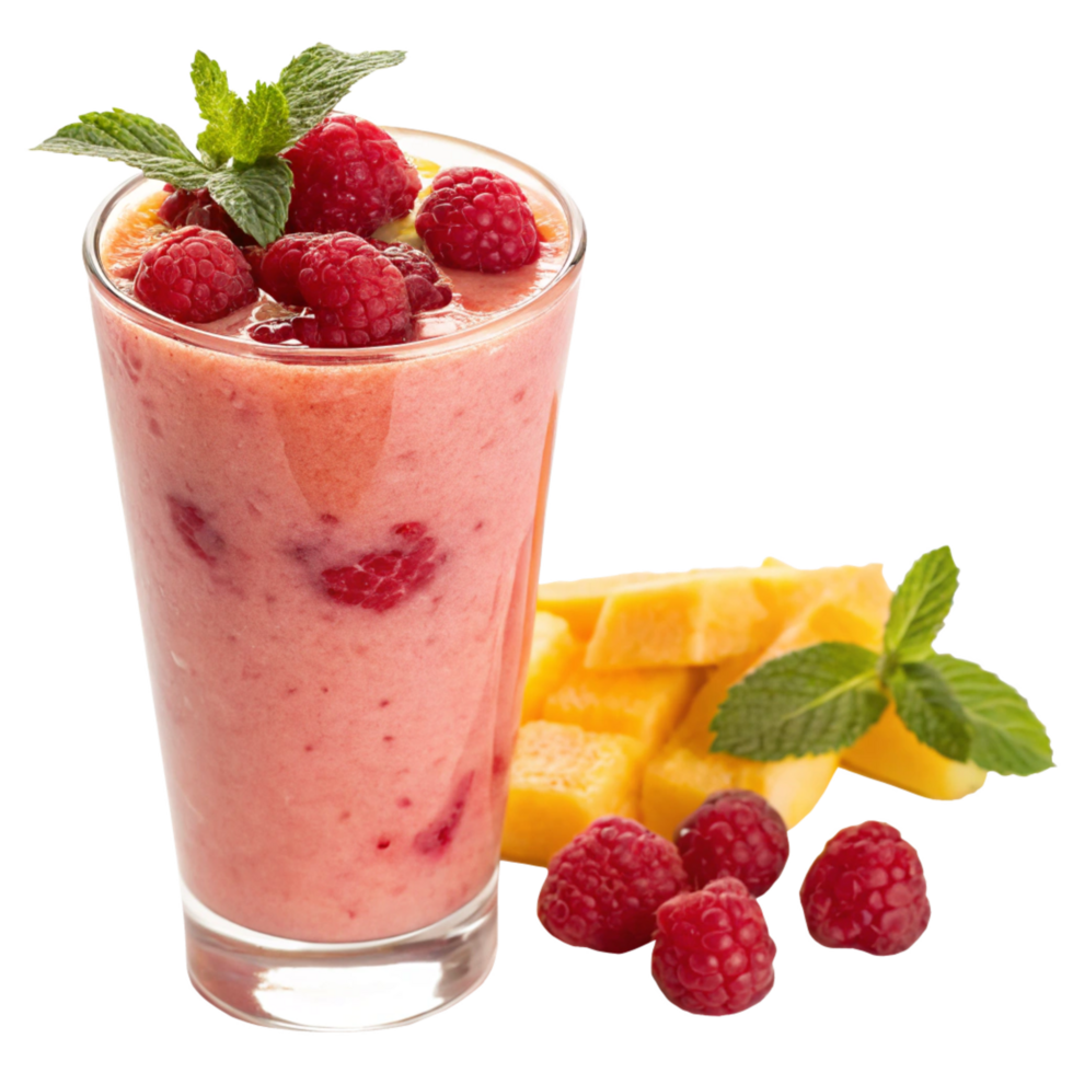 Refreshing Raspberry Mango Smoothie Recipe with Fresh Mint Garnish png