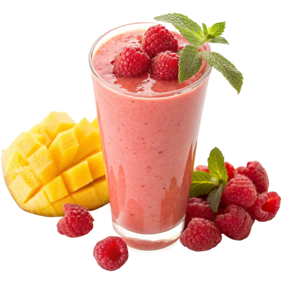 Mango Raspberry Smoothie Recipe with Fresh Mint Garnish png