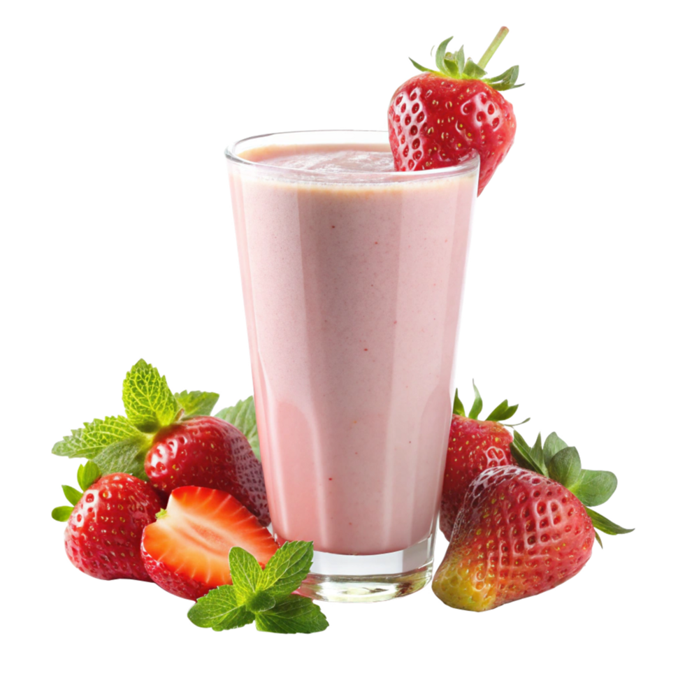 Strawberry Smoothie in Glass with Fresh Strawberries and Mint png