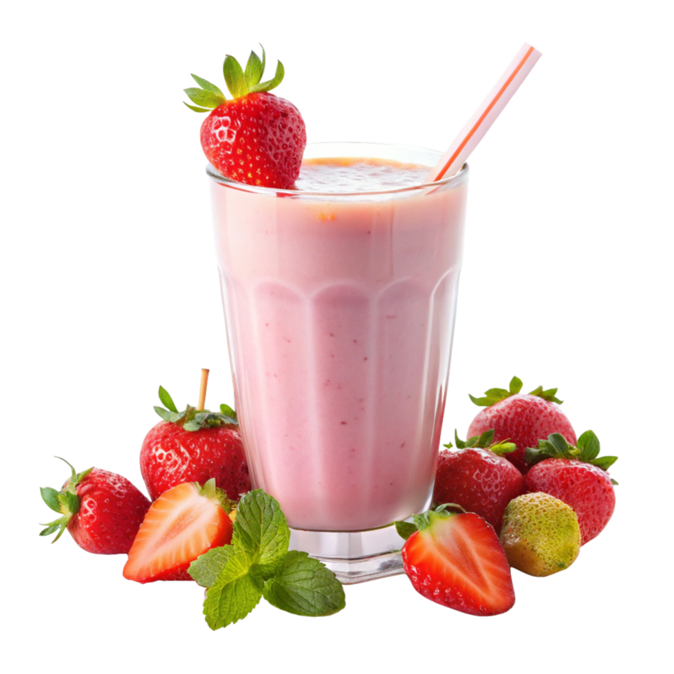 Delicious Strawberry Smoothie in a Glass Fresh Strawberries and Mint png