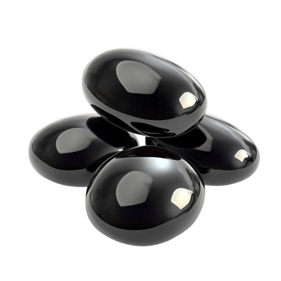 Polished Black Stones with Reflection on Transparent Background png