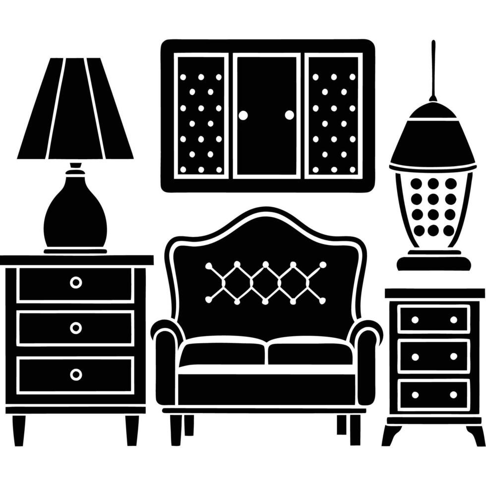 Minimalist Silhouette of Home Furniture on White Background perfect for interior design concepts vector
