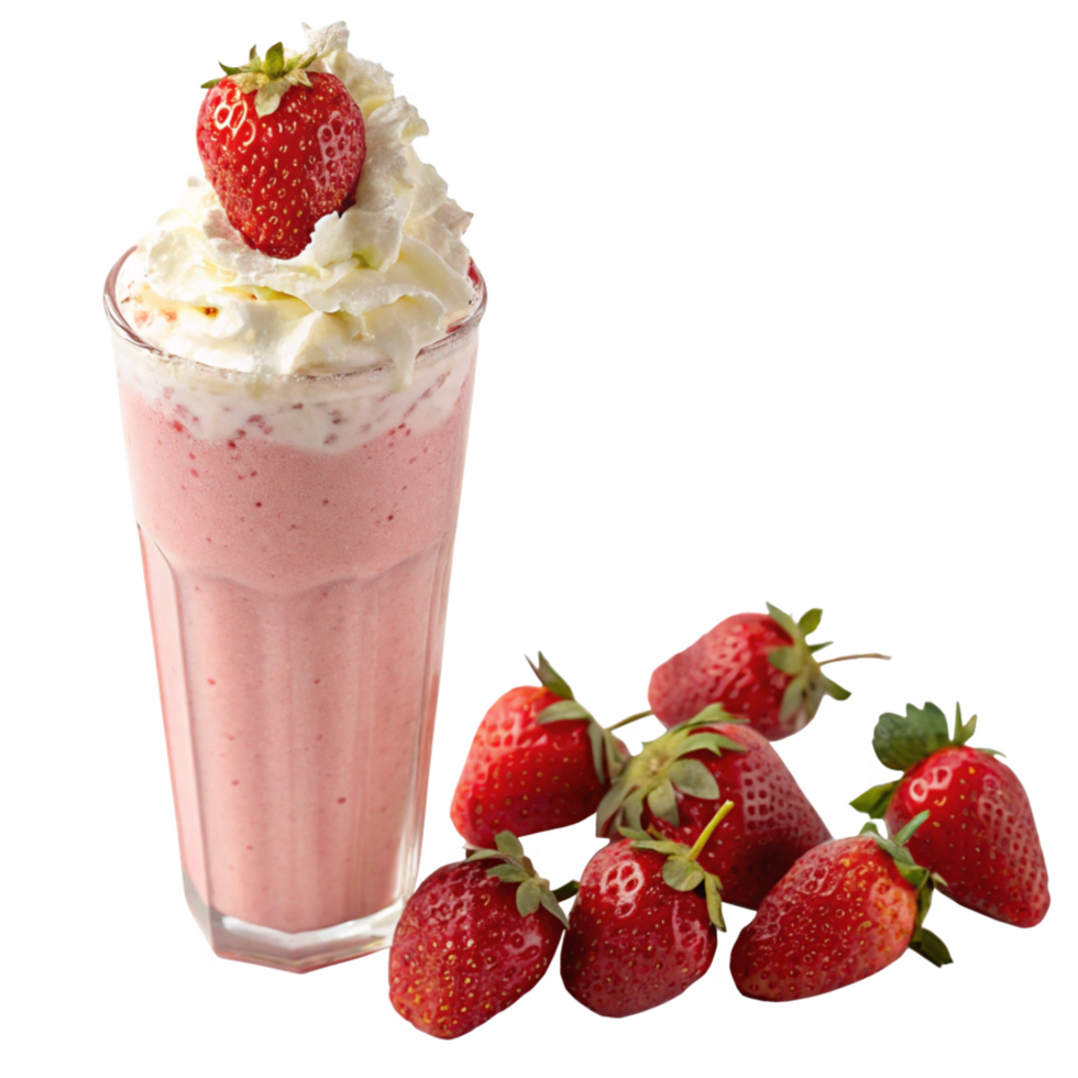A Delicious Strawberry Smoothie with Whipped Cream and Fresh Strawberries png