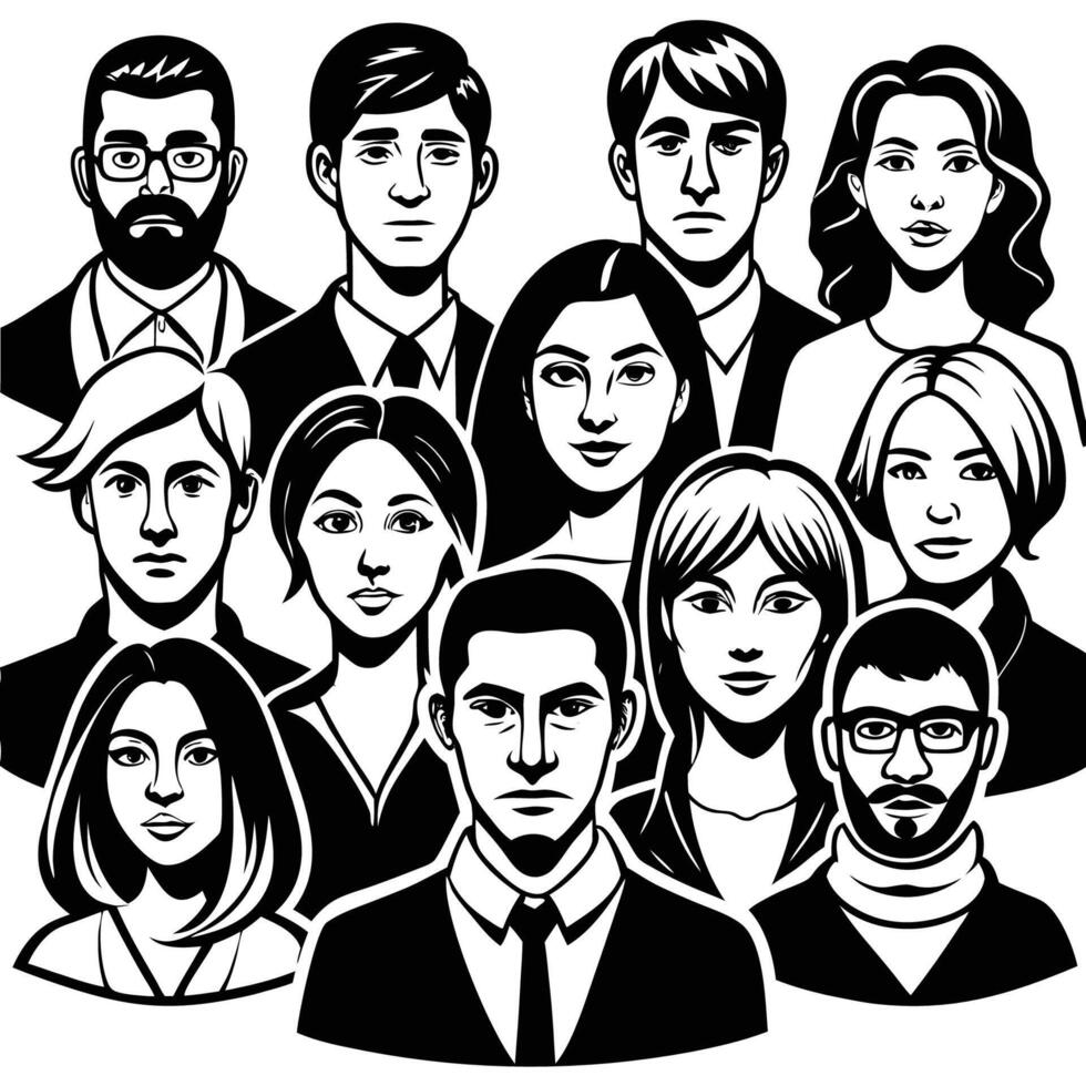 Diverse Group of People on a Plain White Background Illustration vector