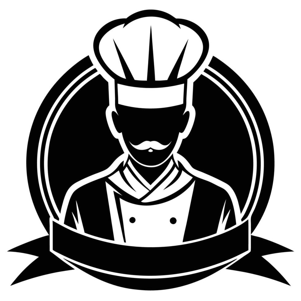 Silhouette of a Chef in a Professional Stance on a White Background vector