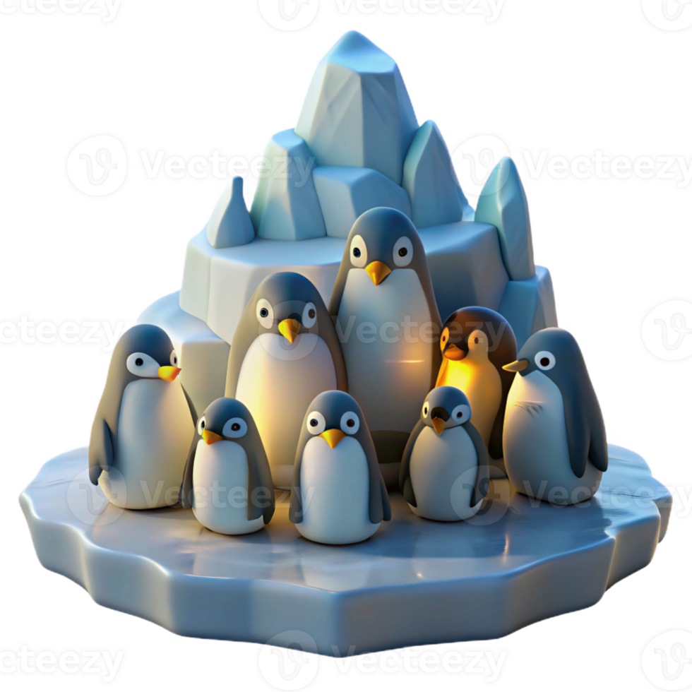 magnificent creative A colony of penguins huddled together on a icy shore, illuminated by the cool, crisp light of a polar day, in a documentary photography style exclusive png