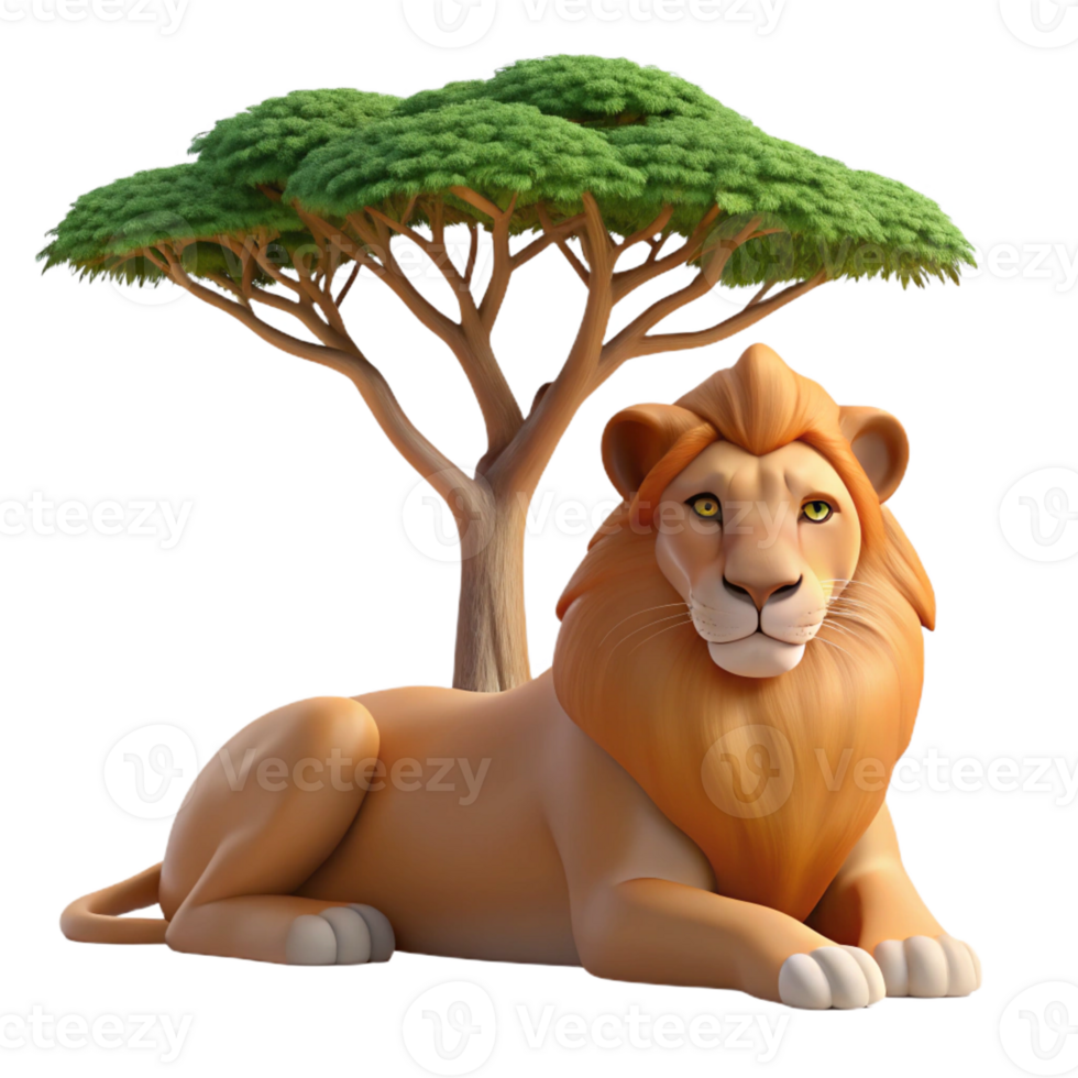 wonderful artistic A majestic lion pride resting in the shade of an acacia tree, illuminated by the warm, hazy light of midday, in a classic wildlife painting style 4K png