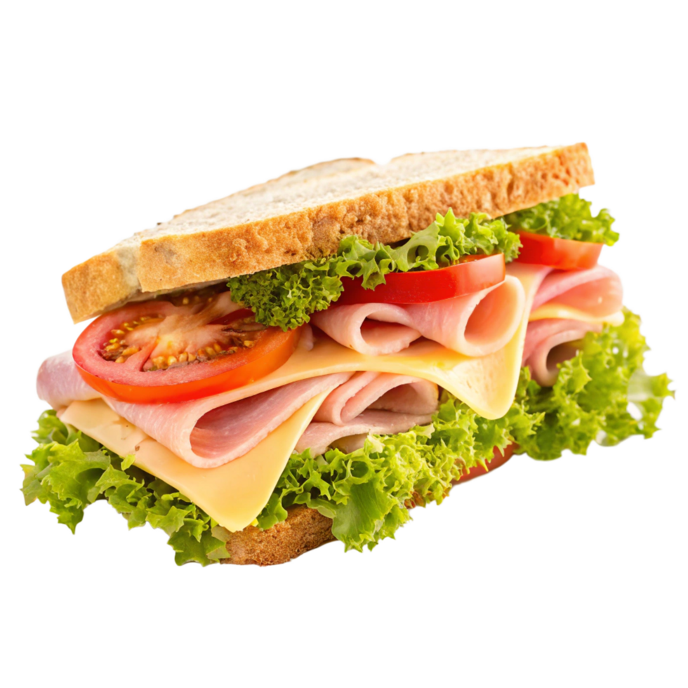 A Delicious Ham and Cheese Sandwich with Fresh Lettuce and Tomato png