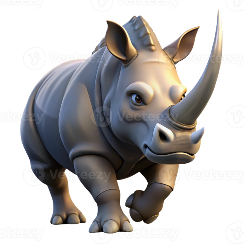 wonderful artistic A powerful rhinoceros charging through the savanna, illuminated by the harsh midday sun, in a dramatic, action photography style 4K png