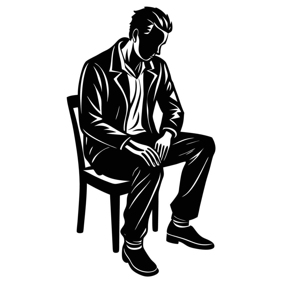 Black and White Silhouette of a Man Sitting on a Chair Illustration vector