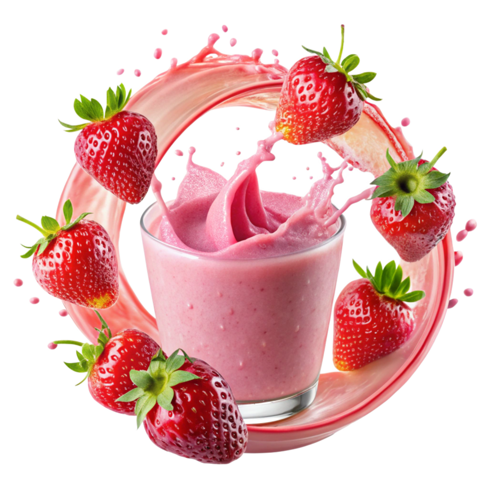 Delicious Strawberry Smoothie with Splashing Fresh Strawberries png