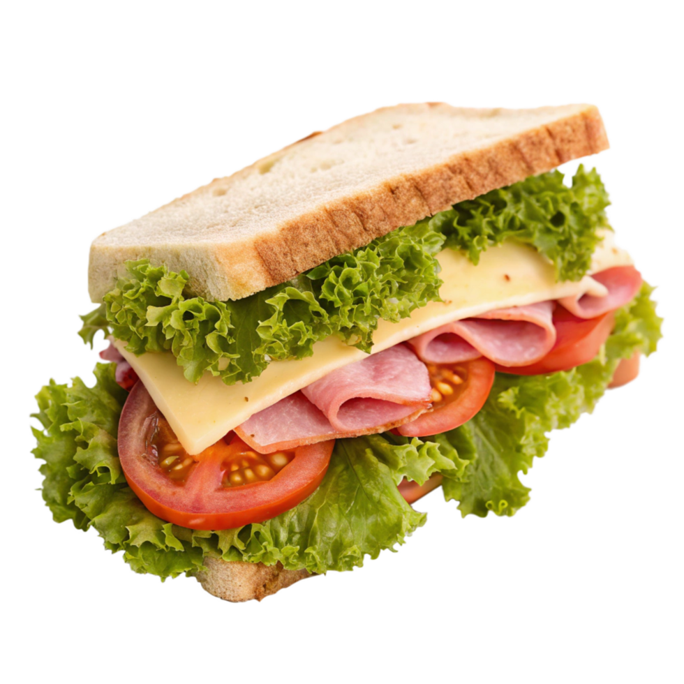 Delicious Ham and Cheese Sandwich with Fresh Lettuce and Tomato png