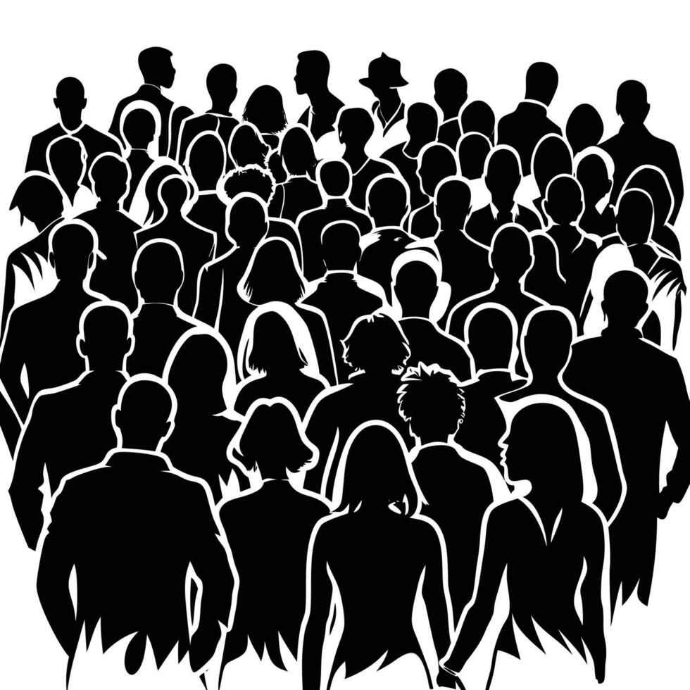 A Illustration of Silhouettes of a Crowd of People Isolated on a White Background vector