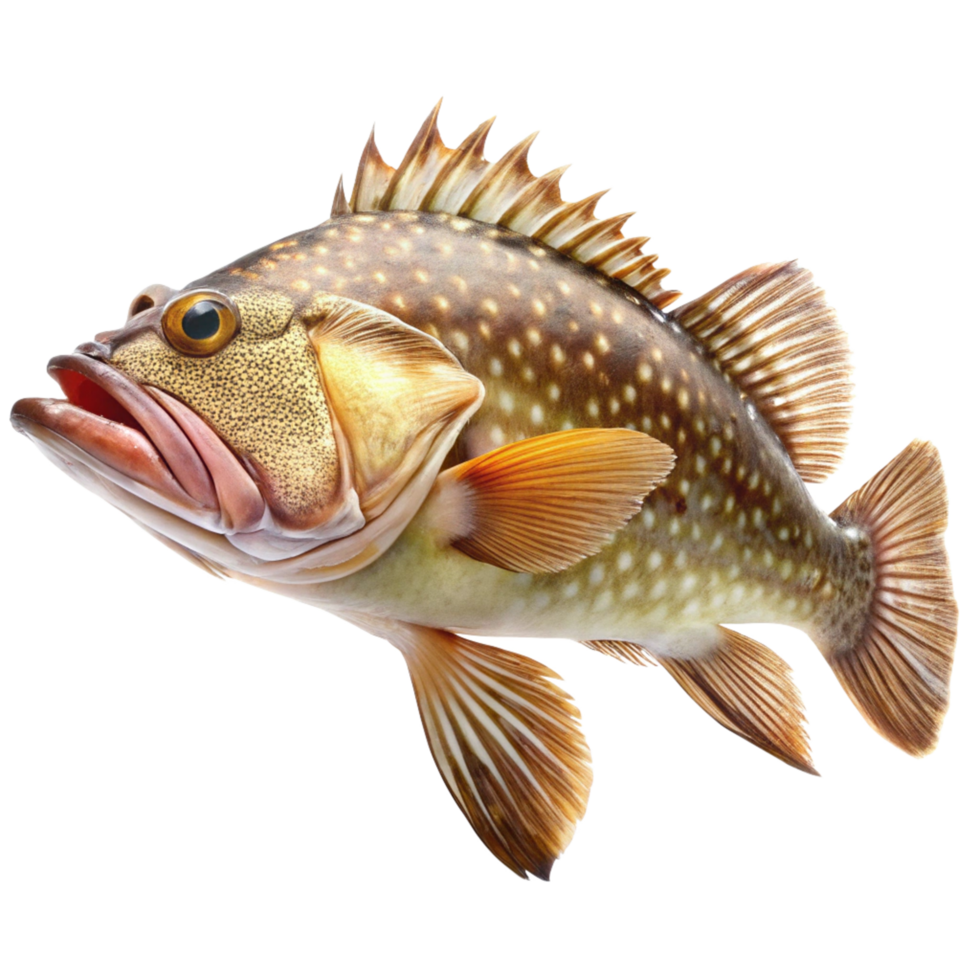 A Stunning Closeup of a Spotted Grouper Fish with Detailed Fins and Scales png