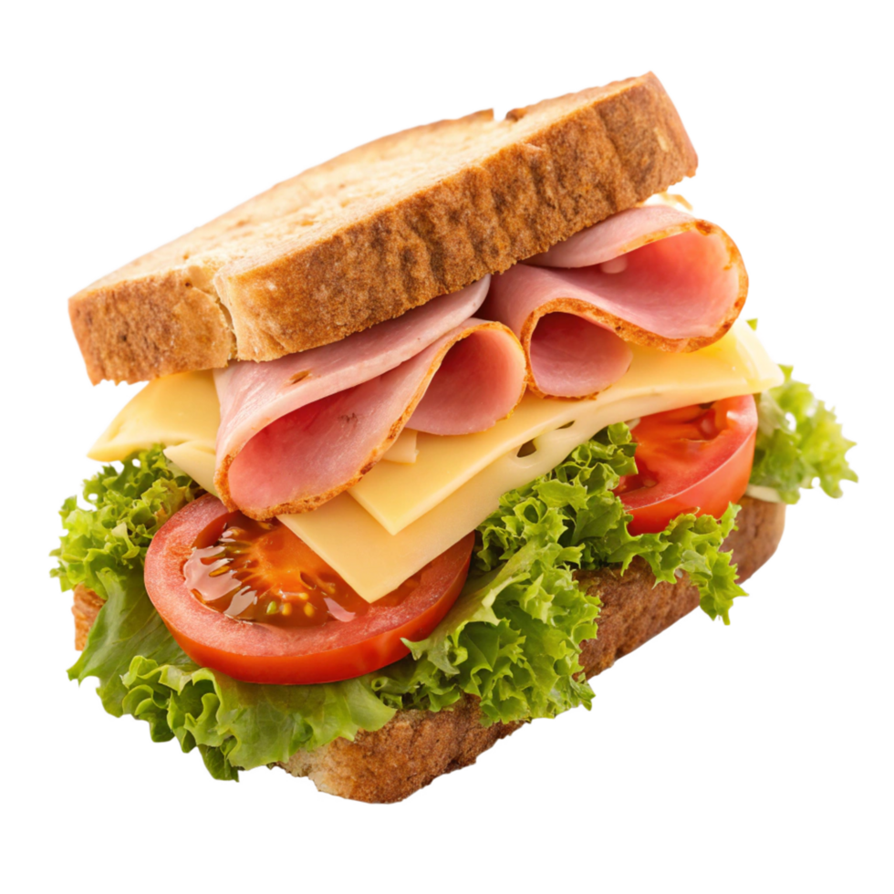 Delicious Ham and Cheese Sandwich with Fresh Lettuce and Tomato on Multigrain Bread png