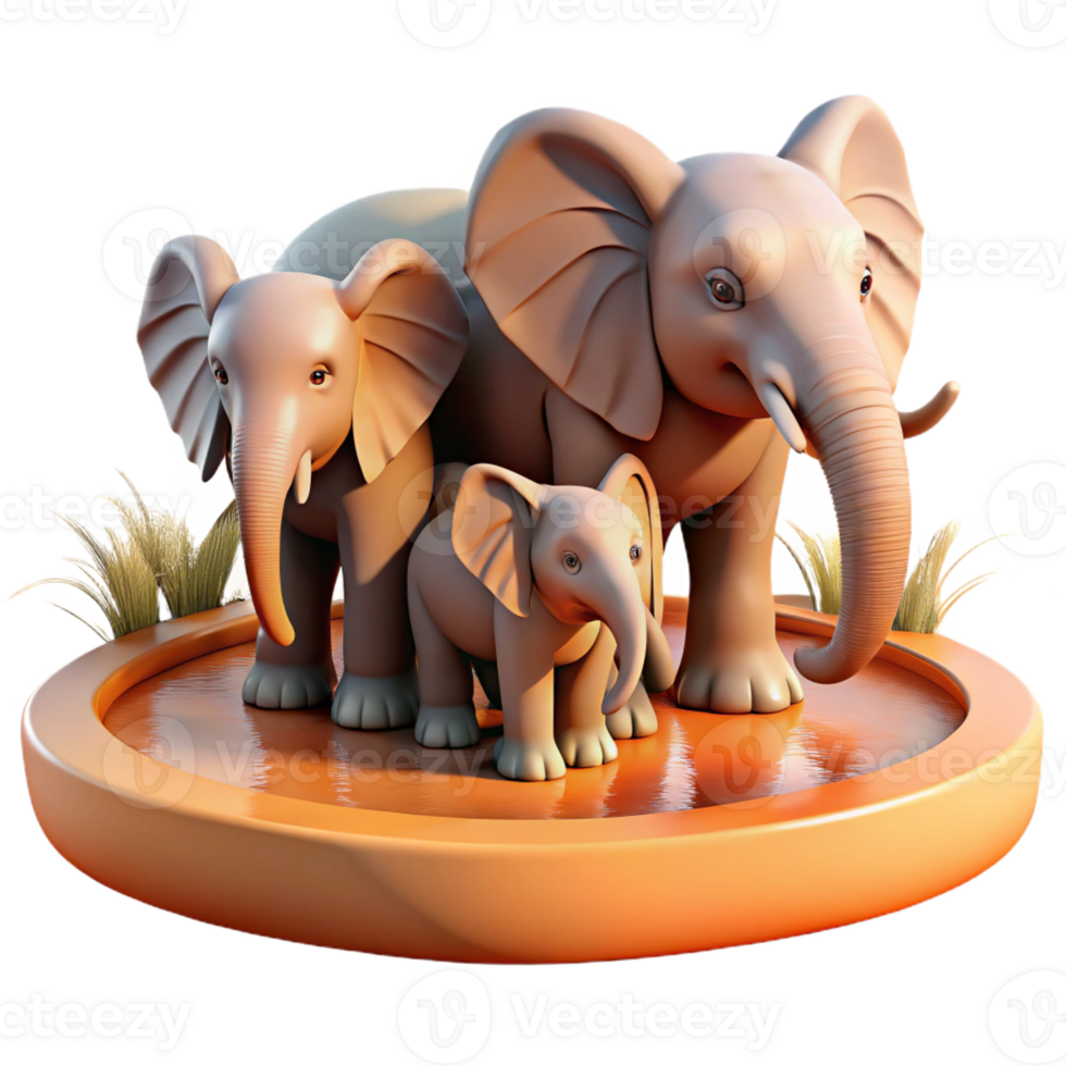 elegant abstract A family of elephants bathing in a muddy waterhole, illuminated by warm, diffused sunlight, in a heartwarming, photographic style original png