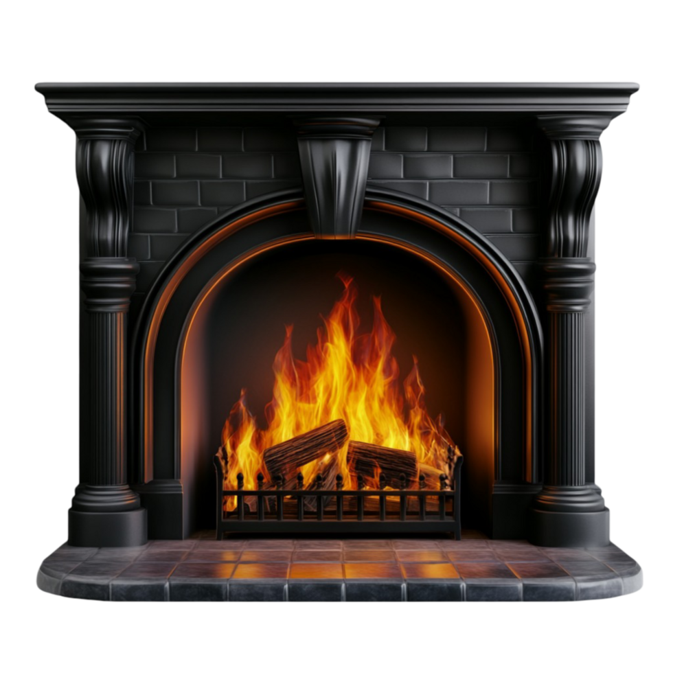 Elegant Fireplace with Golden Frame - Transparent Background png