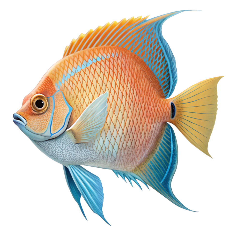Vibrant Orange and Blue Angelfish Detailed Illustration png
