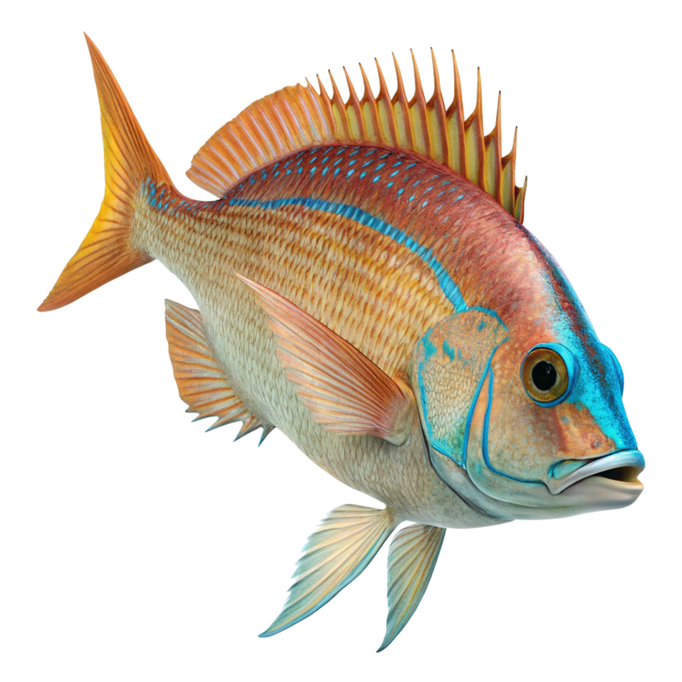 Stunning Image of a Vividly Colored Fish with Orange Fins and Teal Accents png