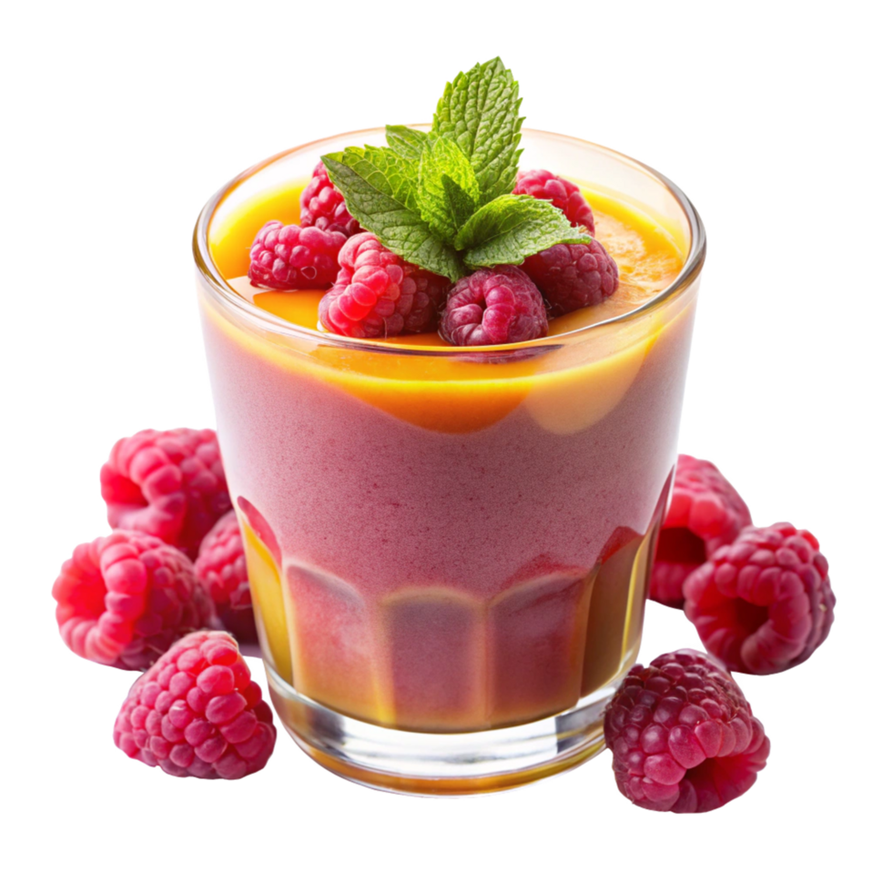 Delicious Raspberry and Mango Smoothie in a Glass with Fresh Mint png