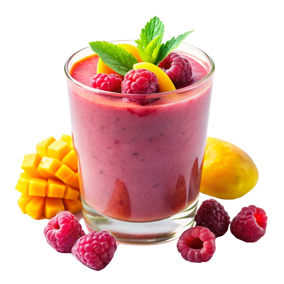 Delicious Mango Raspberry Smoothie Recipe with Fresh Mint Garnish png