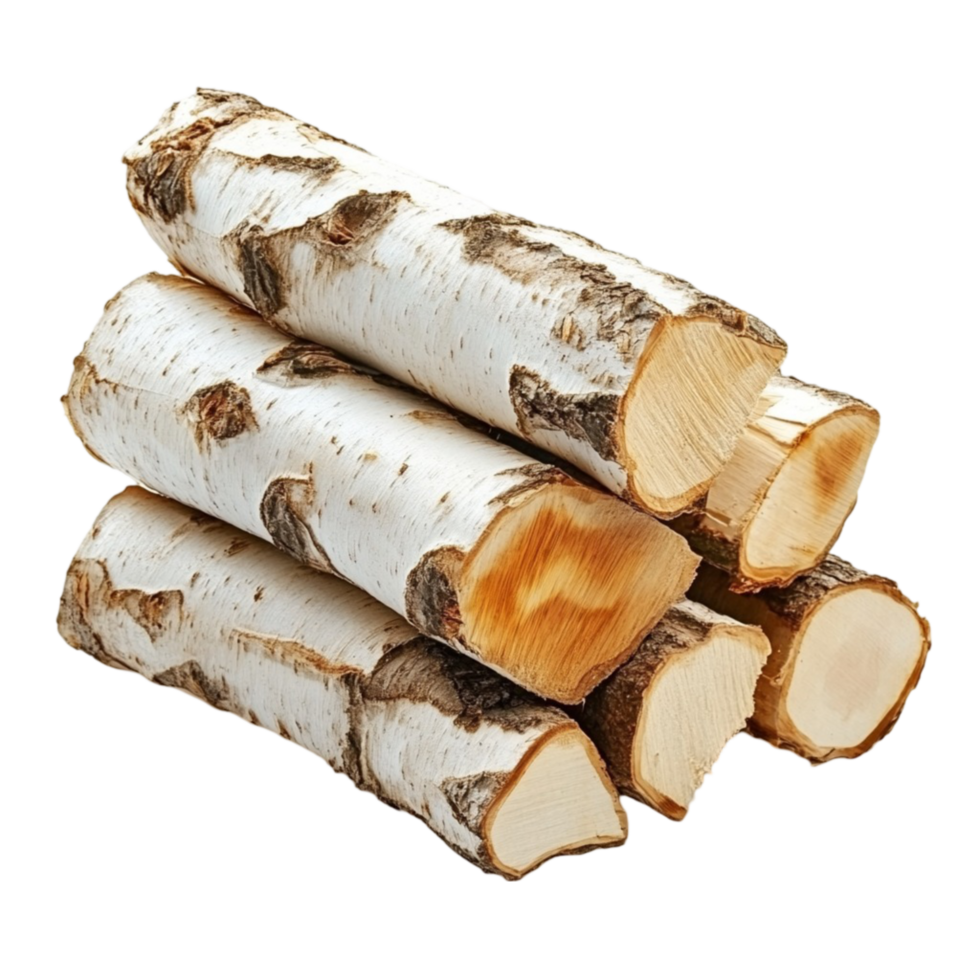 Firewood Stack with Natural Birch Logs - Transparent Background png