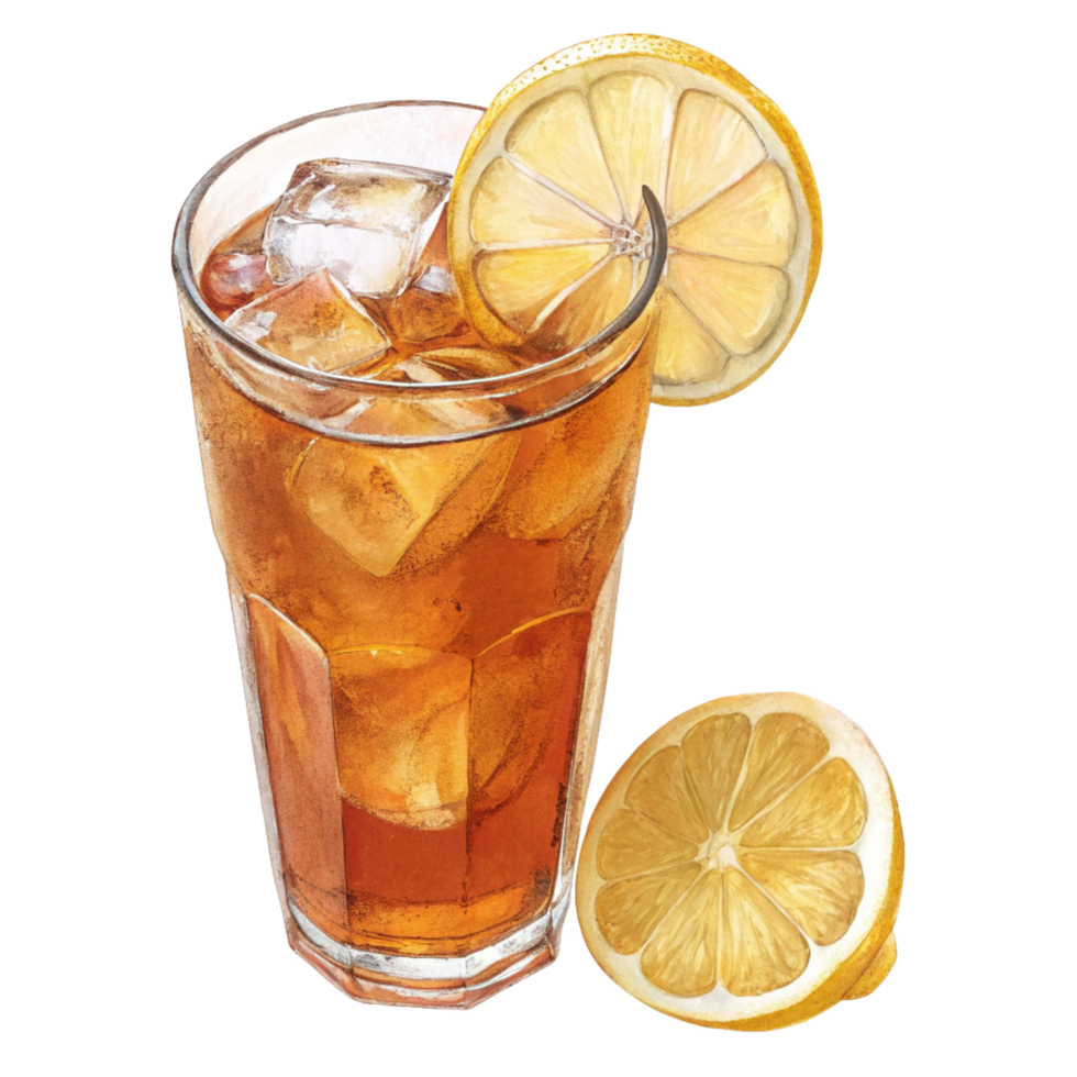 Refreshing Iced Tea with Lemon Slices Watercolor Illustration png