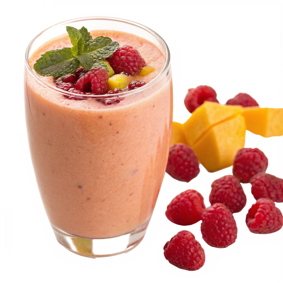 Delicious Raspberry Mango Smoothie with Fresh Mint Garnish png