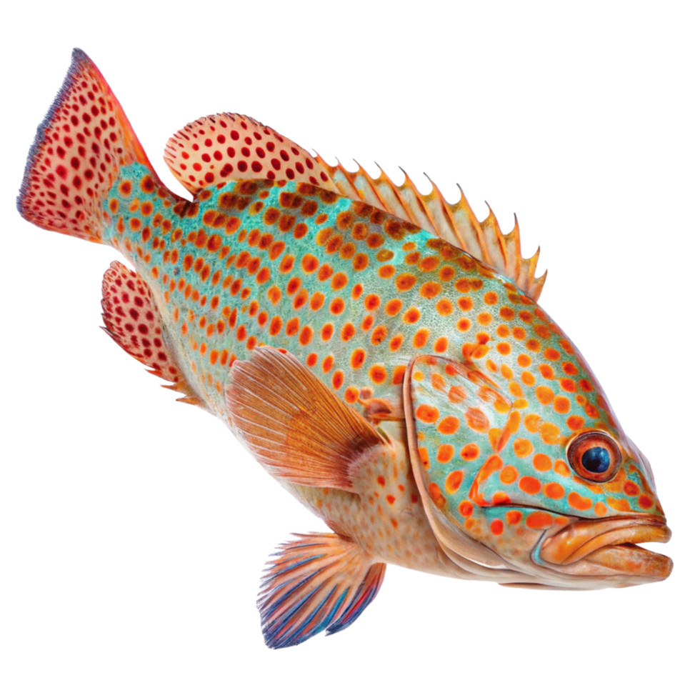 Vibrant Orange Spotted Grouper Fish Detailed Closeup View png