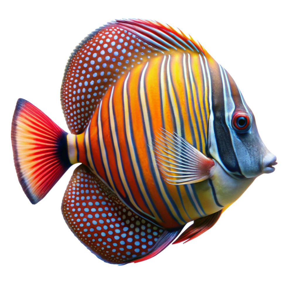 Stunning Vibrant Red and Orange Spotted Mandarin Fish with Blue Accents png