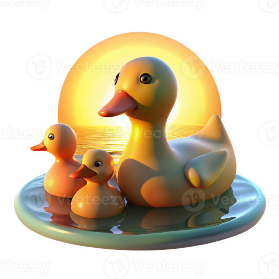 serene classic A Family of Ducks Swimming Peacefully on detailed png