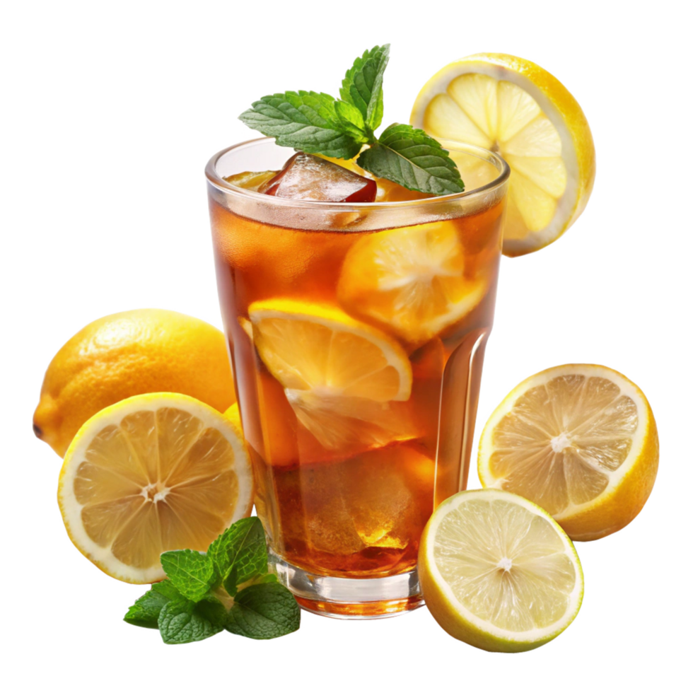 Refreshing Iced Tea with Lemon and Mint Garnish A Cool Summer Drink png
