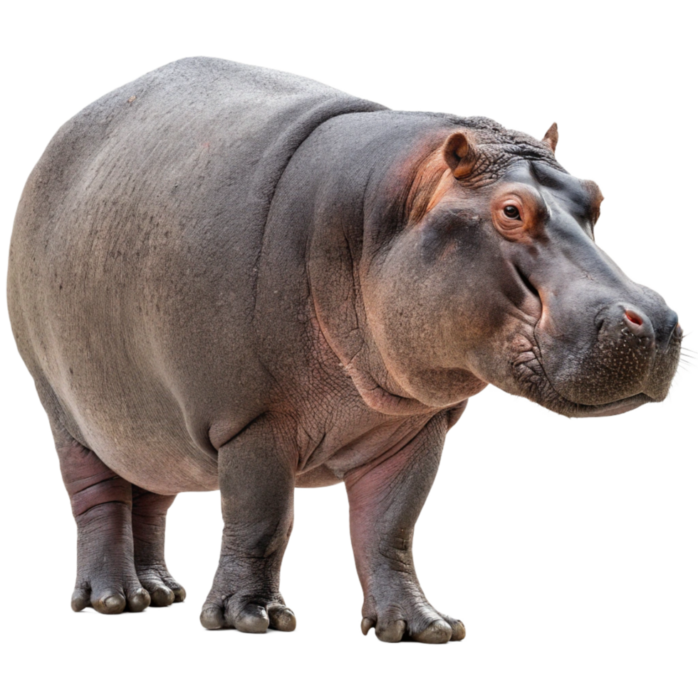 A large hippopotamus standing on a black background a detailed view of the animal png
