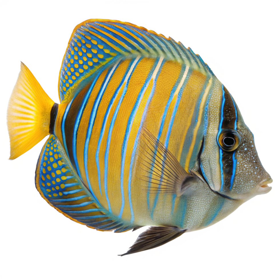 Vibrant Yellow and Blue Fish with Striking Patterns Detailed Close Up png