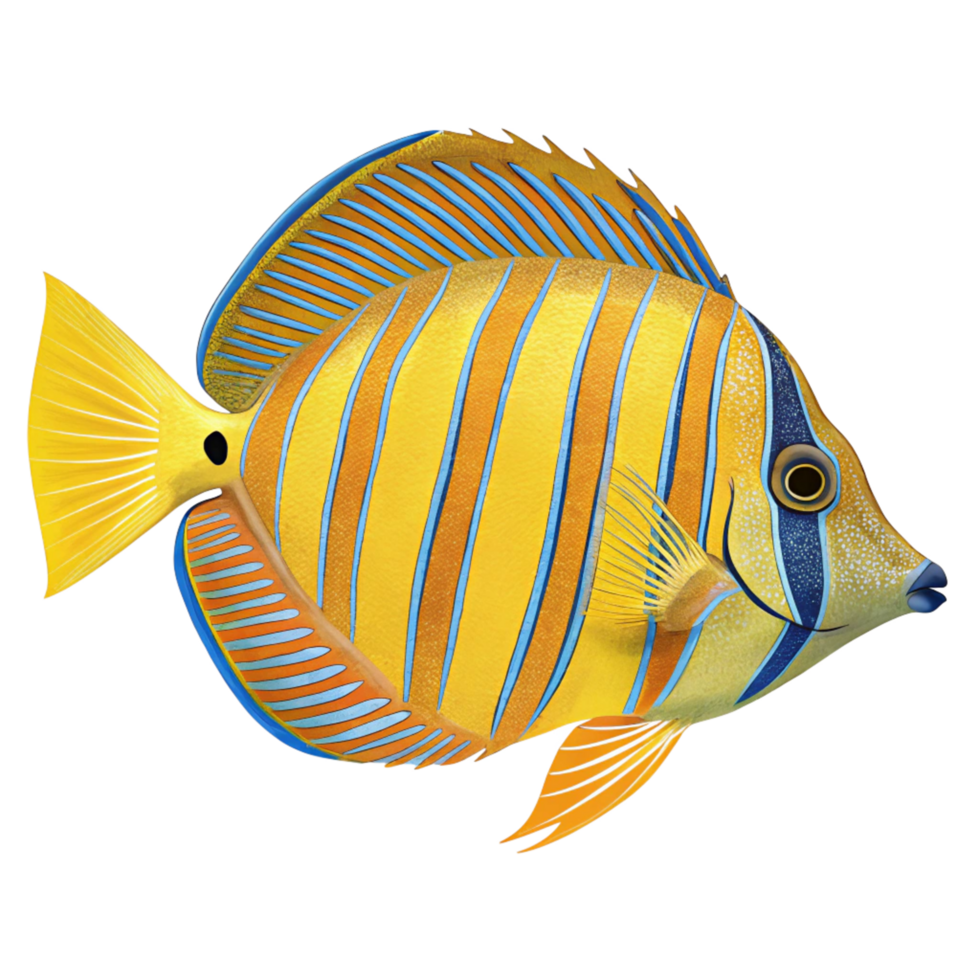 Striped Angelfish Vibrant Yellow Blue Orange Marine Tropical Fish Underwater Wildlife png