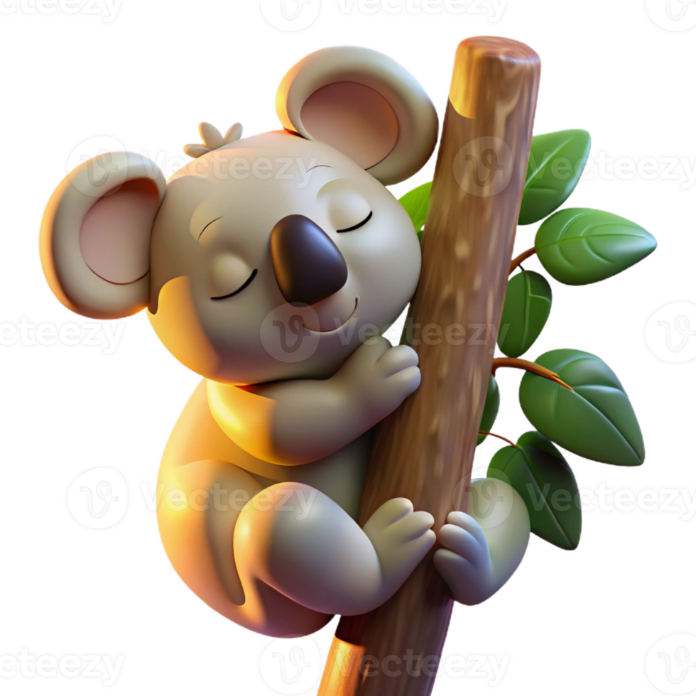 extraordinary artistic A Sleepy Koala Clinging to a Eucalyptus authentic png