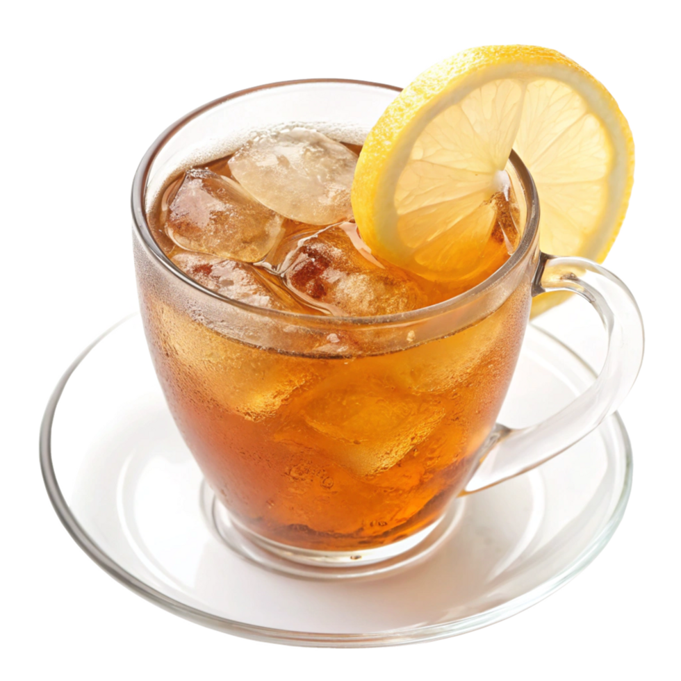 Refreshing Iced Tea with Lemon and Ice Cubes in a Glass Cup png