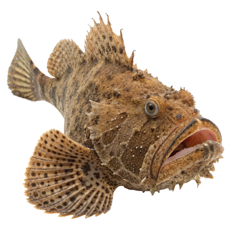 Closeup of a Roughhead Grenadier Fish Specimen with Detailed Texture and Open Mouth png