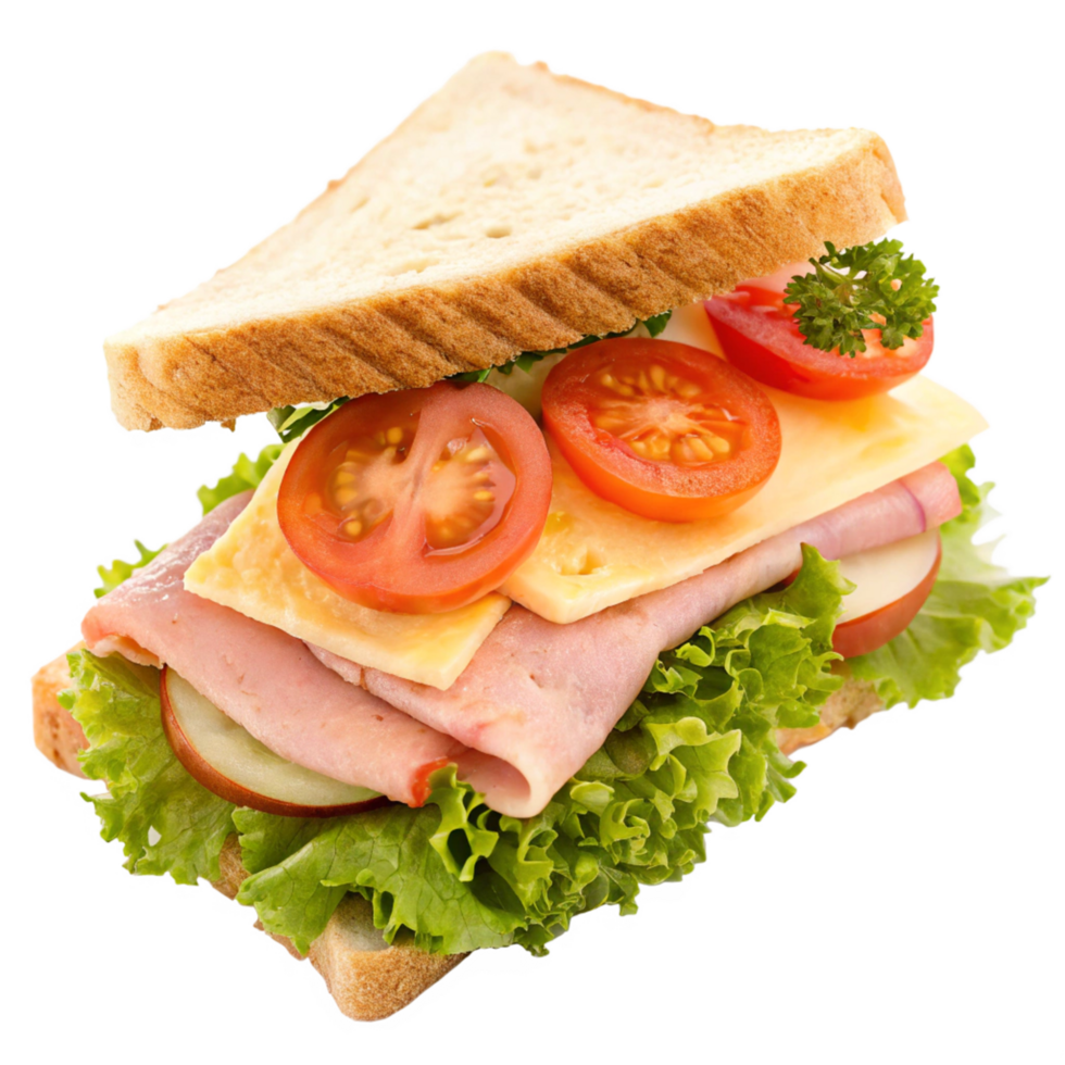 Delicious Ham and Cheese Sandwich with Tomatoes and Lettuce png
