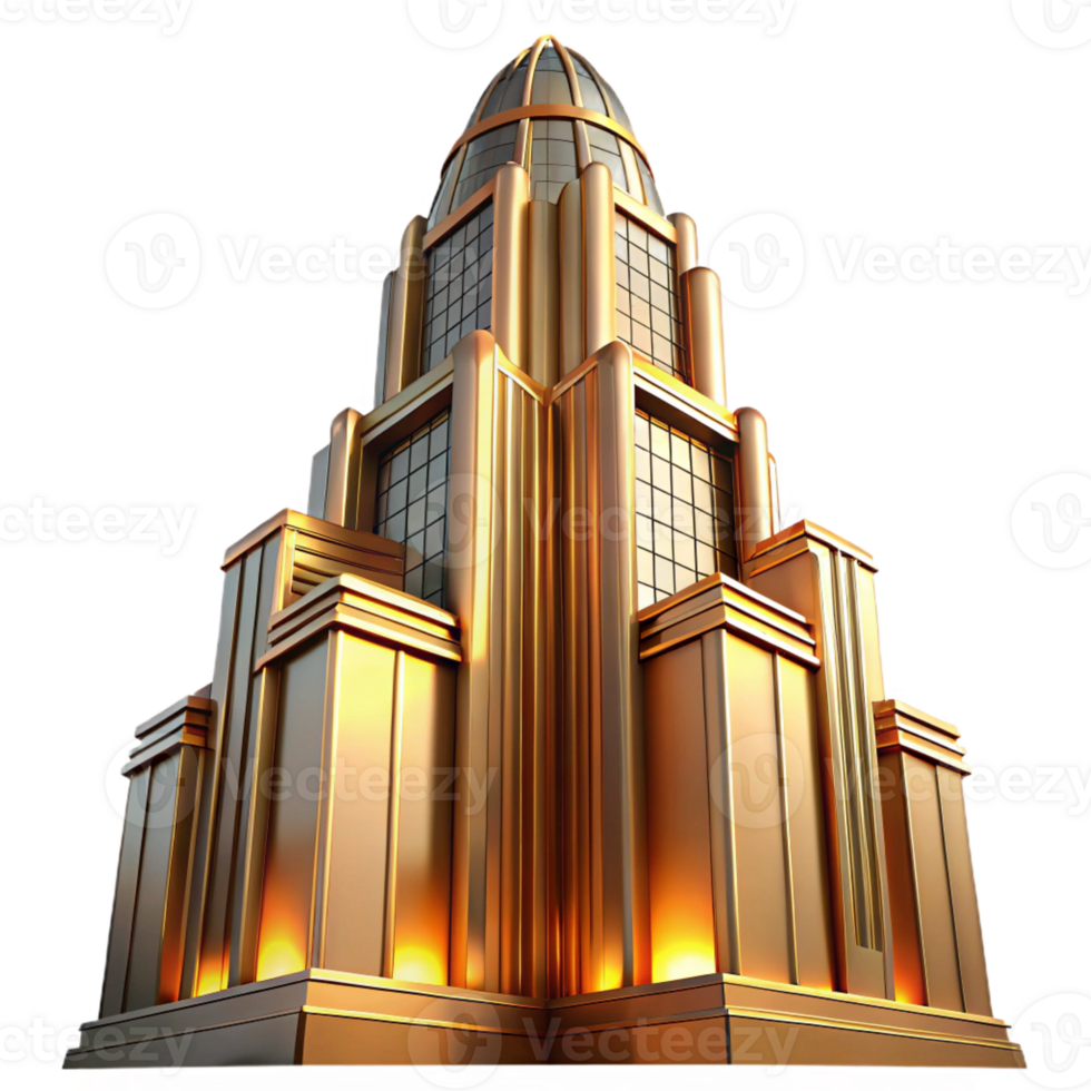 dramatic classic Art Deco Skyscraper Bathed in Golden professional png