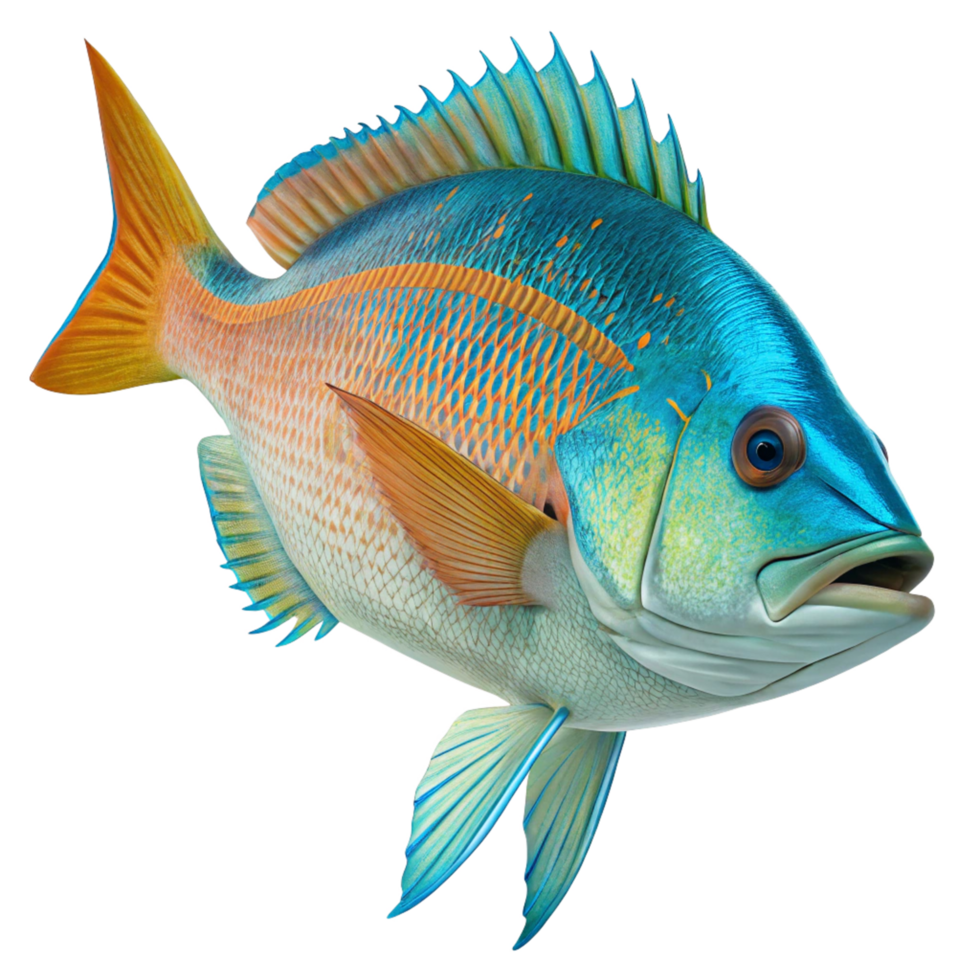 Vibrant Blue and Orange Fish Detailed 3D Render Stunning Aquatic Life Ocean Creature png