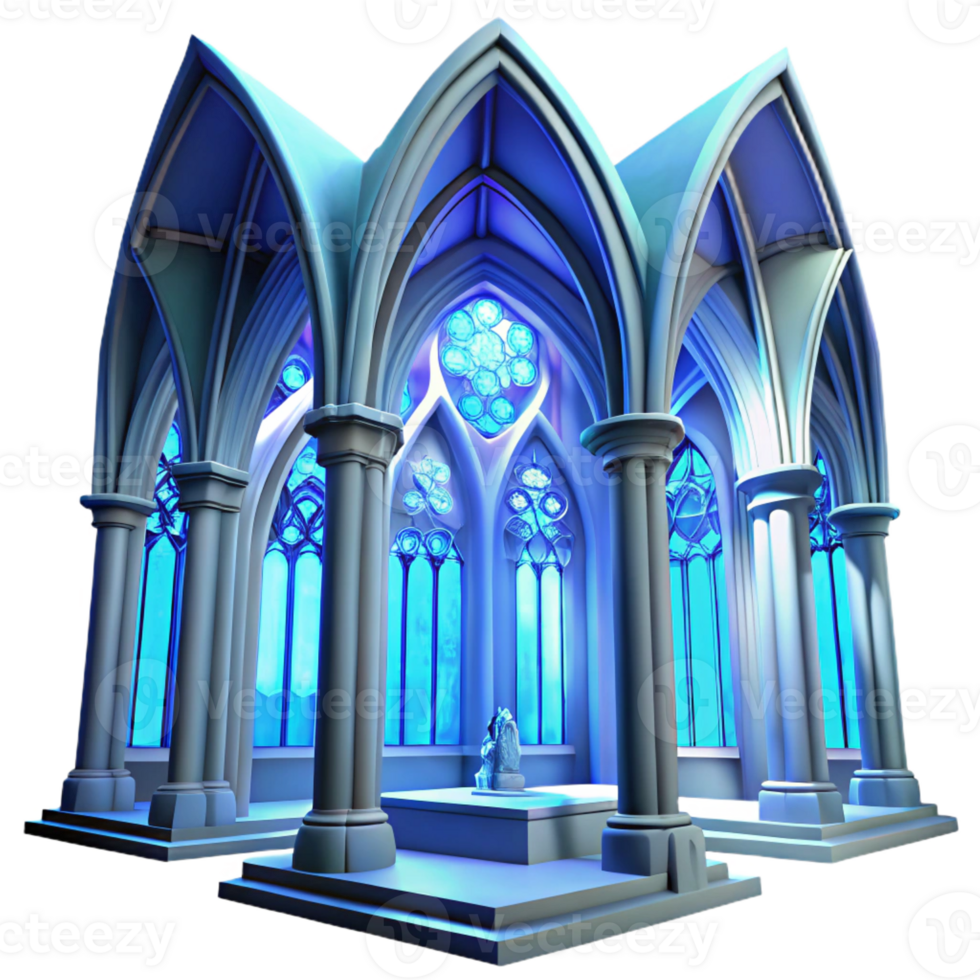 serene rustic Gothic Cathedral Interior Ethereal Blue high resolution png