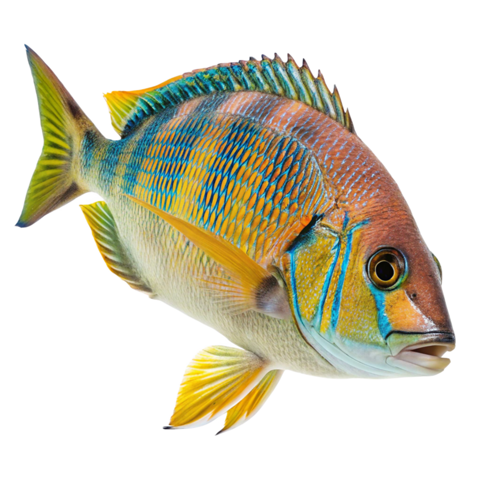 Vibrant and Colorful Tropical Fish with Striking Yellow and Blue Scales png