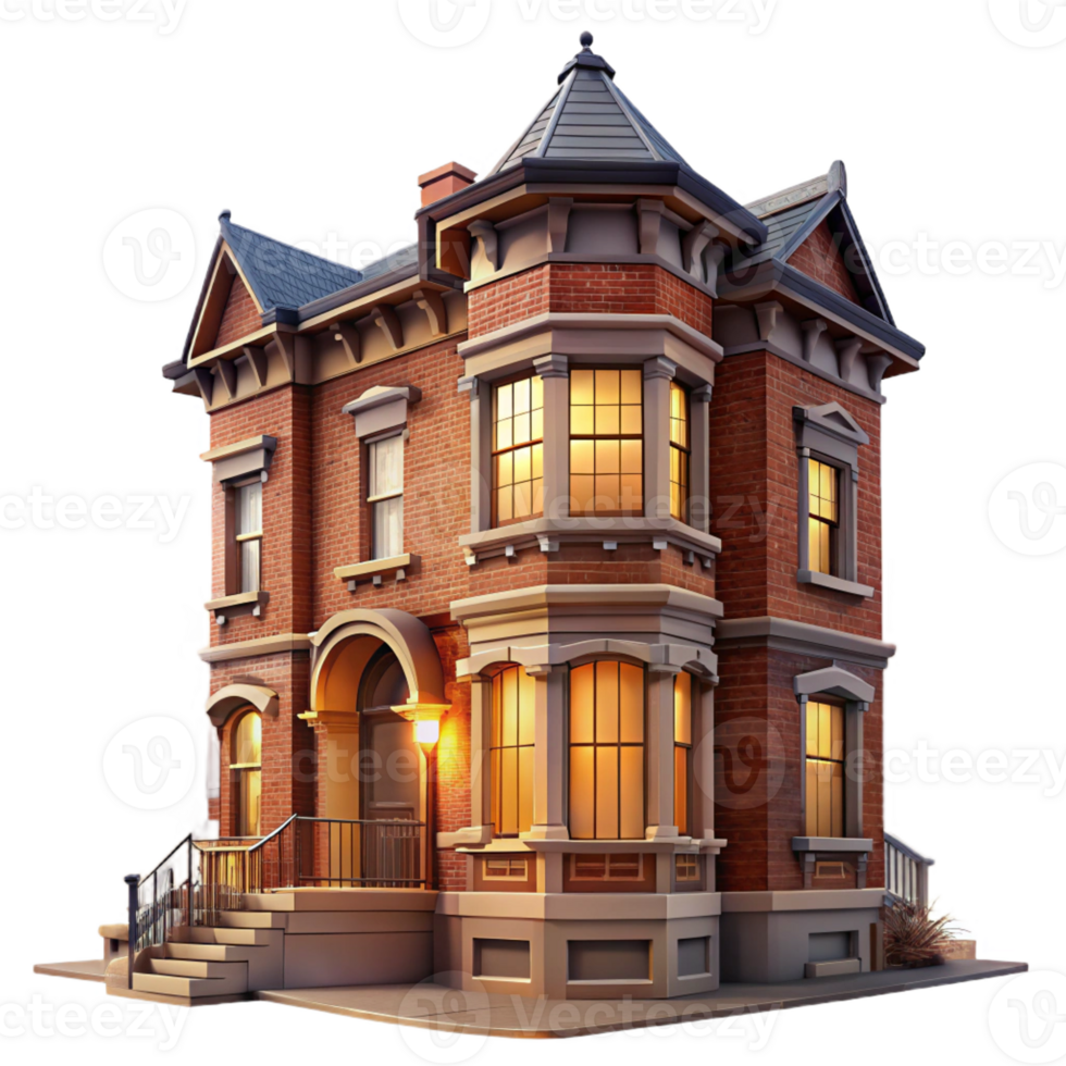 vibrant classic Victorian Townhouse Soft Morning Mist 4K png