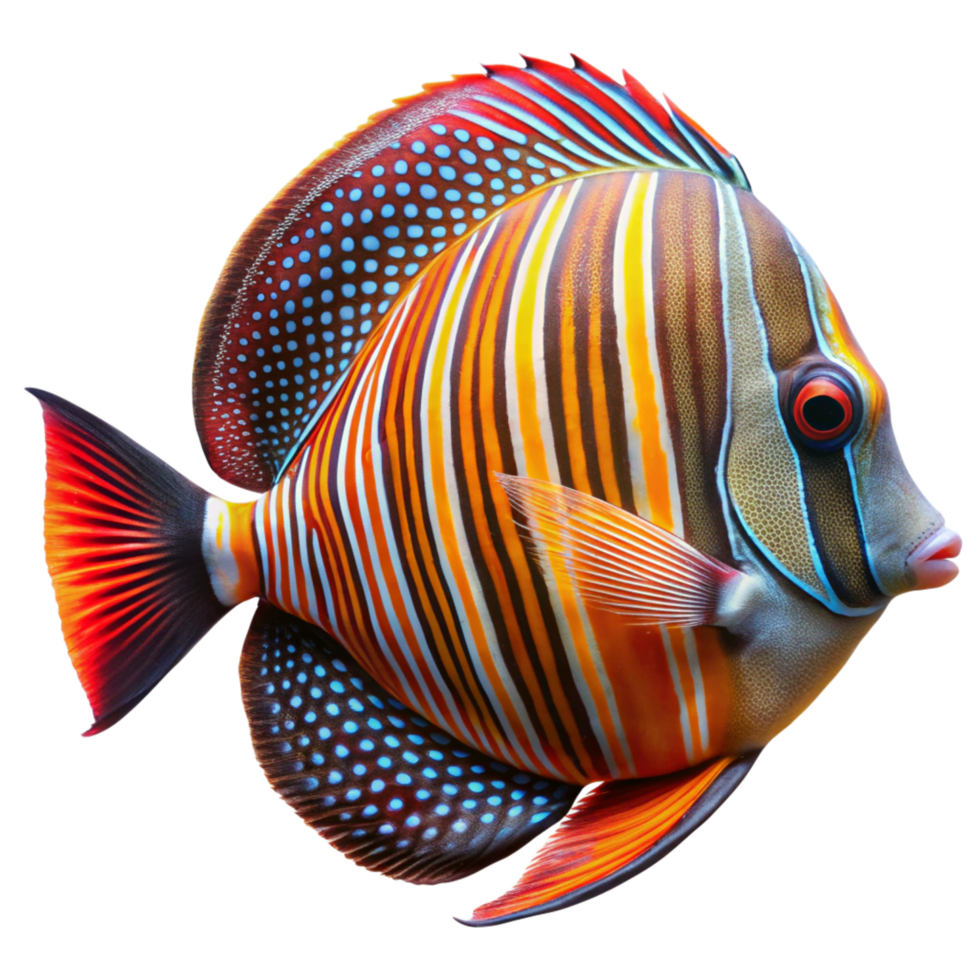 Strikingly Beautiful Red and Orange Fish with Blue Spots Vibrant Marine Life Underwater Wildlife png