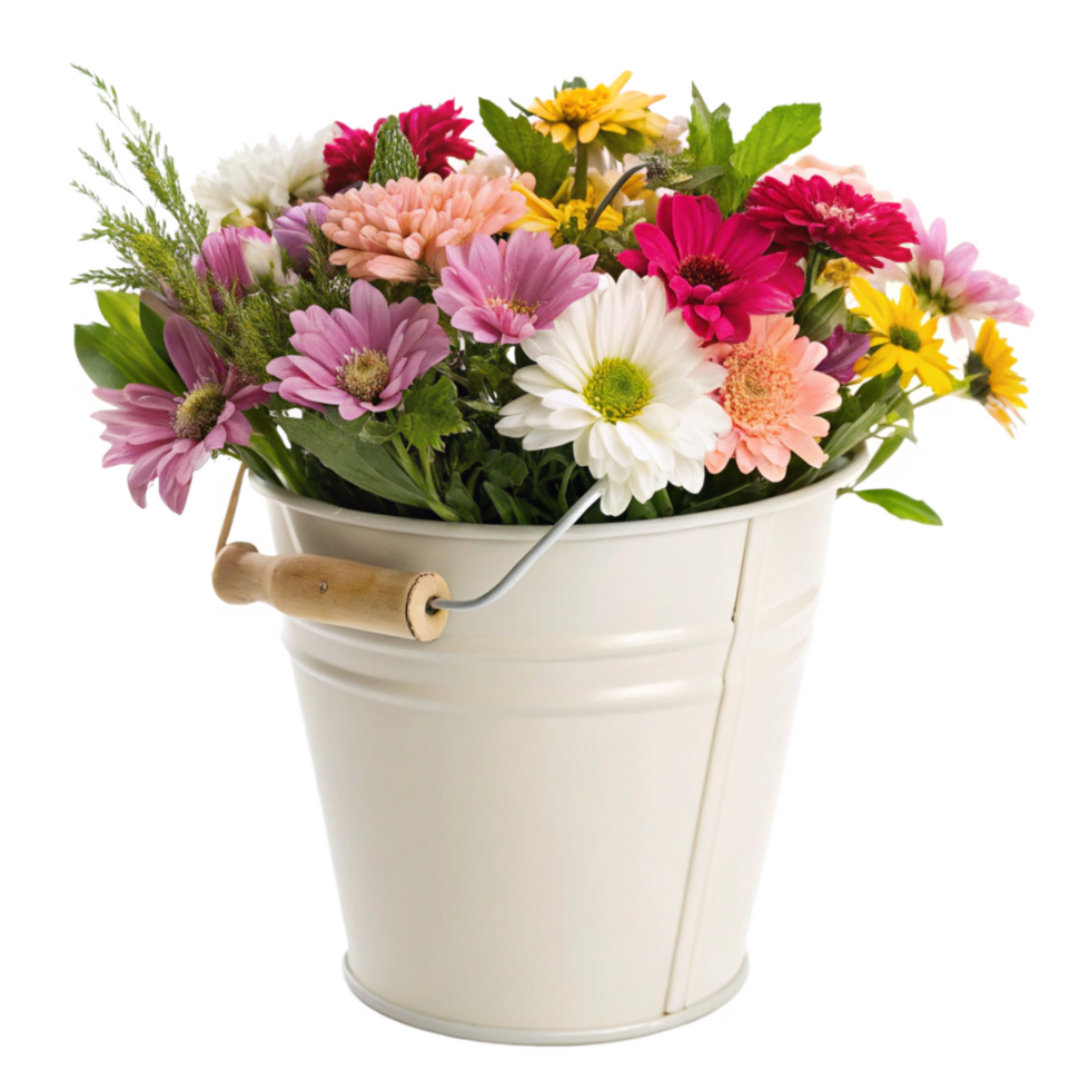 Vibrant Gerbera Daisy Bouquet in a CreamColored Metal Bucket png
