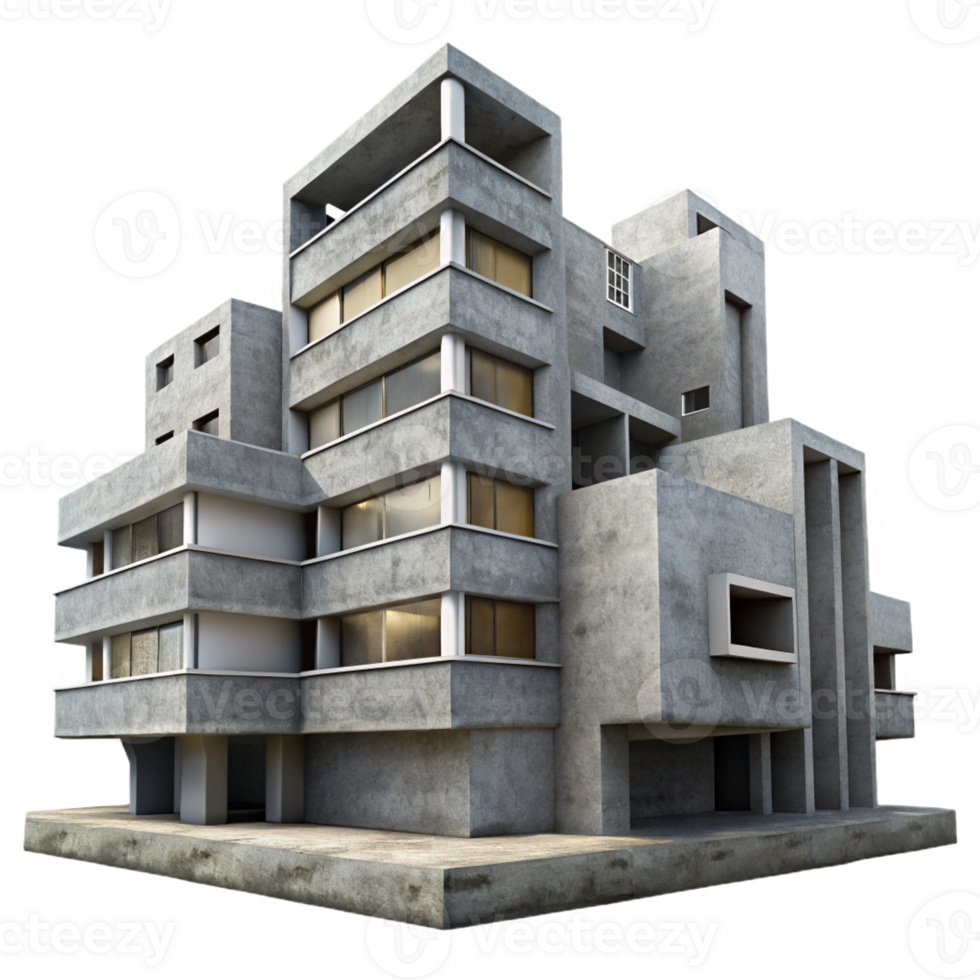 impressive contemporary Brutalistic Concrete Apartment Complex genuine png