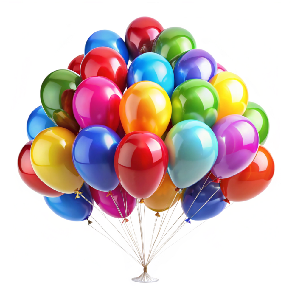 A vibrant bunch of colorful balloons tied together, perfect for a birthday celebration or any festive occasion png